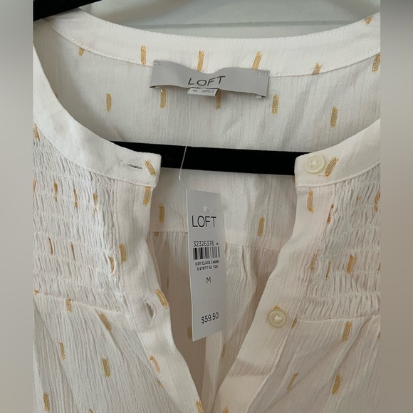Loft Blouse NWT (white/gold detail) Size Medium - Picture 3 of 3